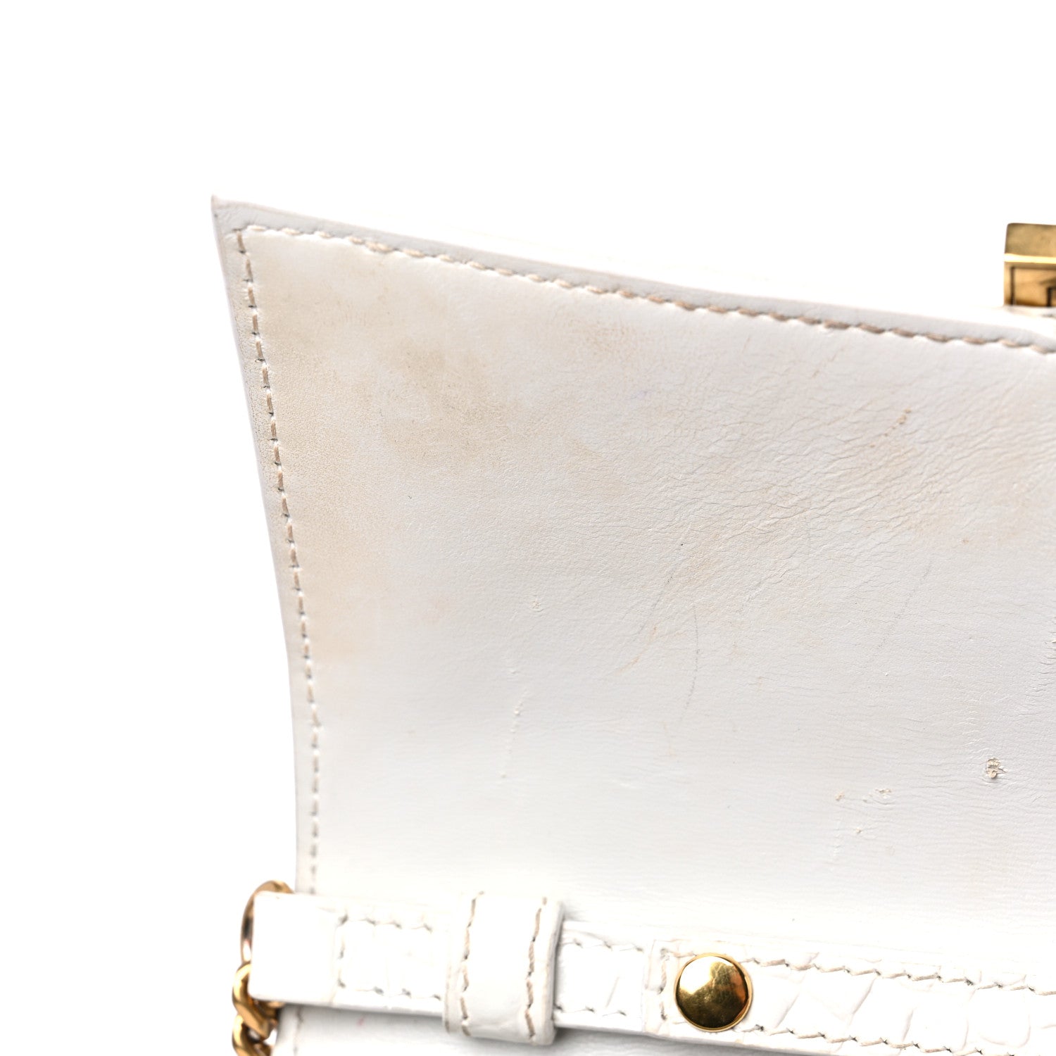 Balenciaga Shiny Calfskin Crocodile Embossed Hourglass Chain Bag White 11 of 23