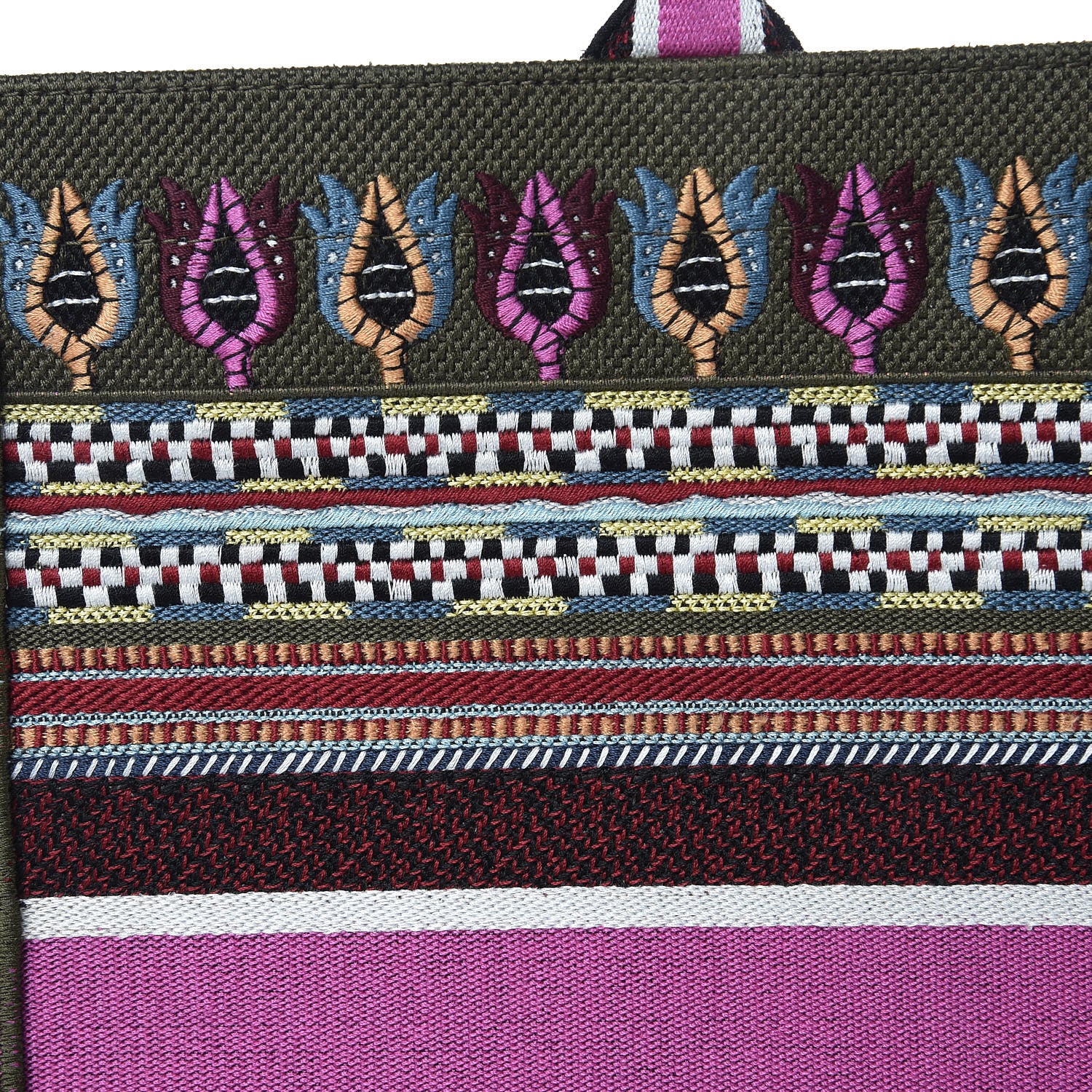 Christian Dior Canvas Embroidered Book Tote Olive Multicolor 8 of 8