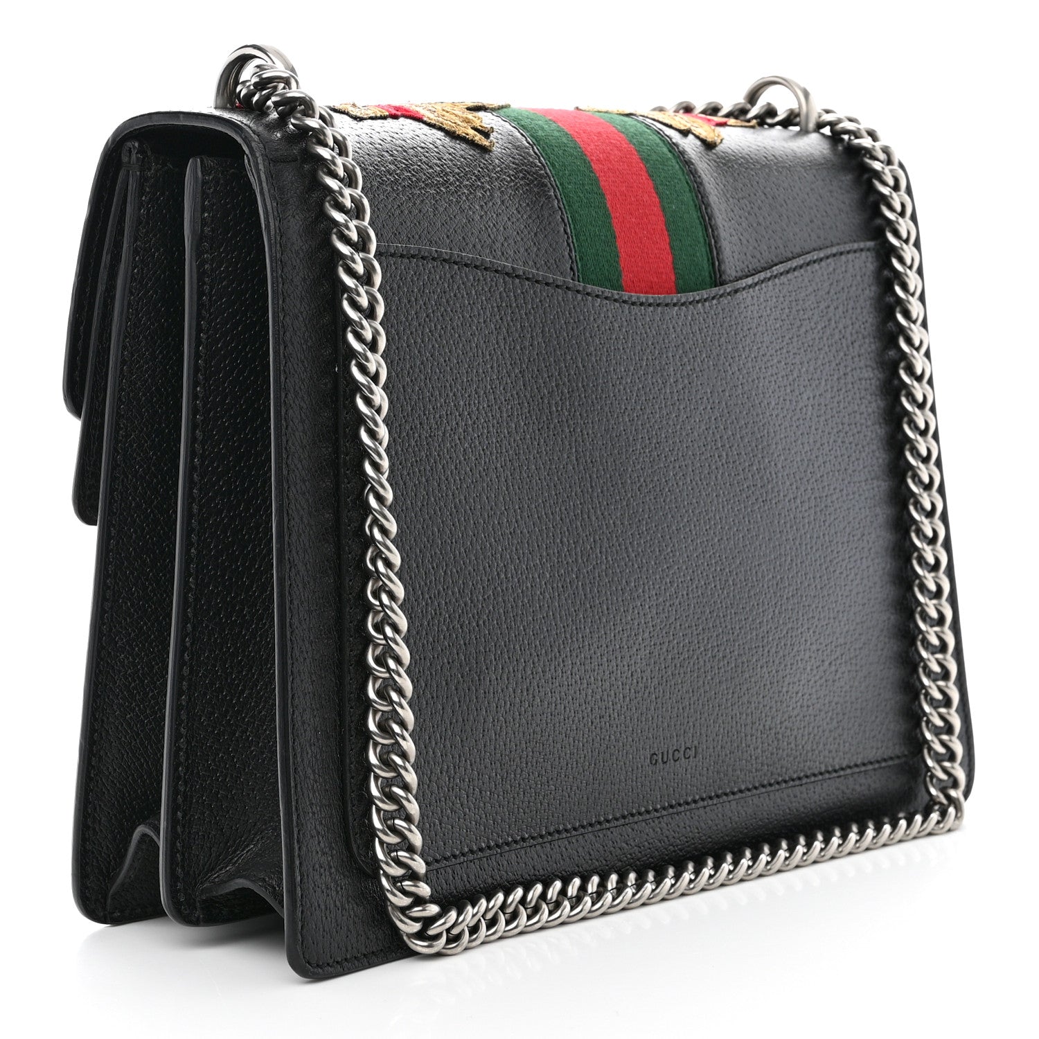 Gucci Calfskin Web Floral Embroidered Medium Dionysus Shoulder Bag Black 3 of 12