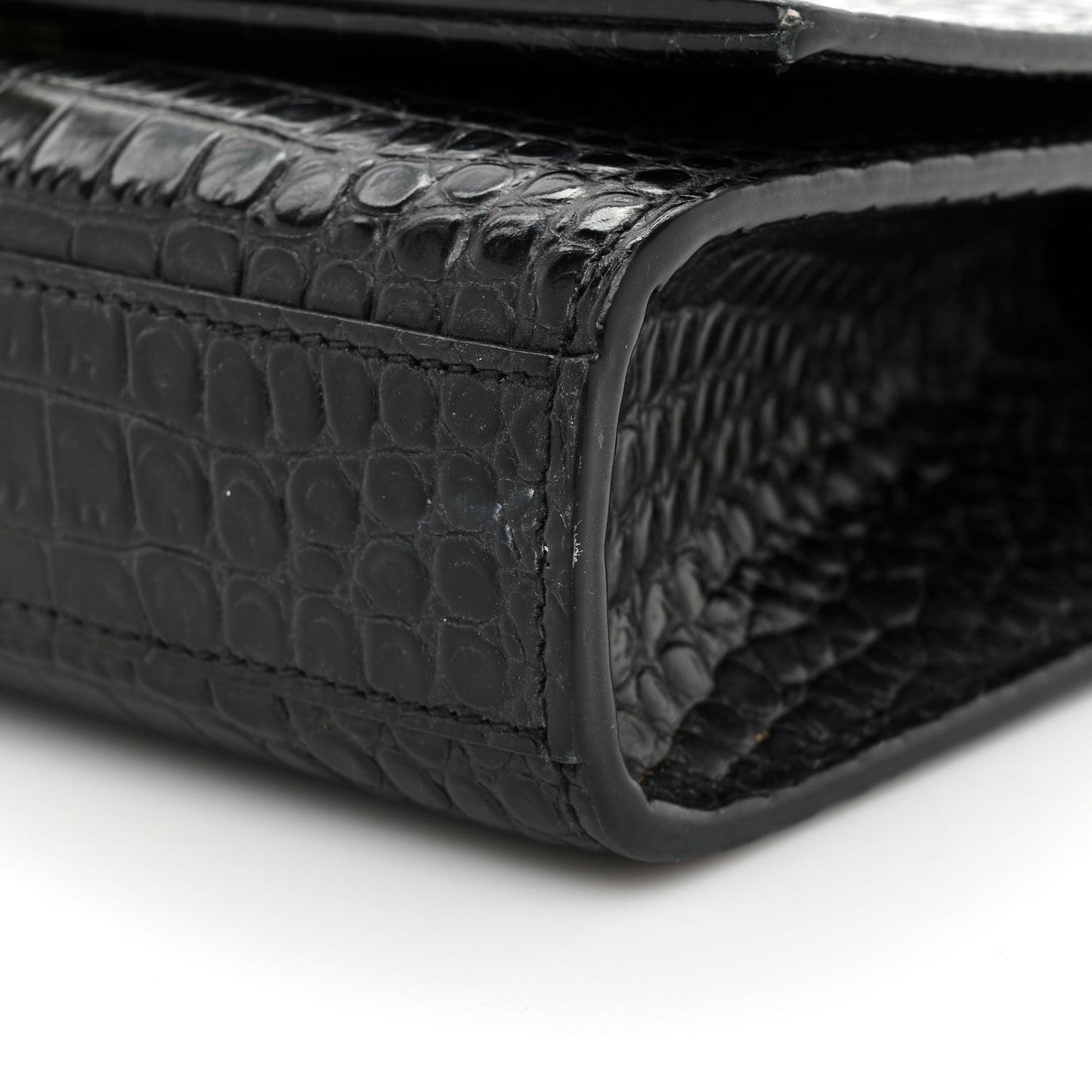 Calfskin Crocodile Embossed Medium Classic Monogram Kate Tassel Satchel Black