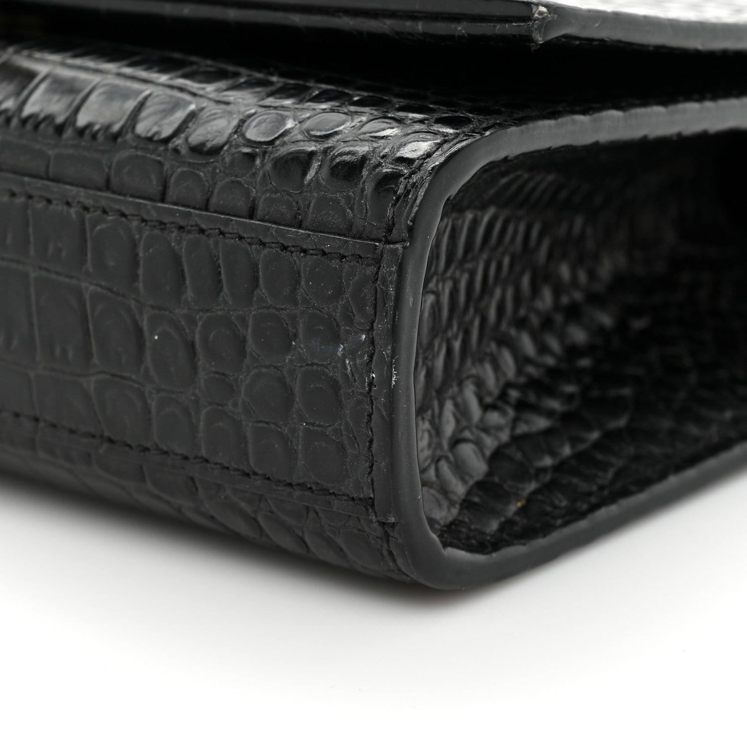 Saint Laurent Calfskin Crocodile Embossed Medium Classic Monogram Kate Tassel Satchel Black 17 of 19