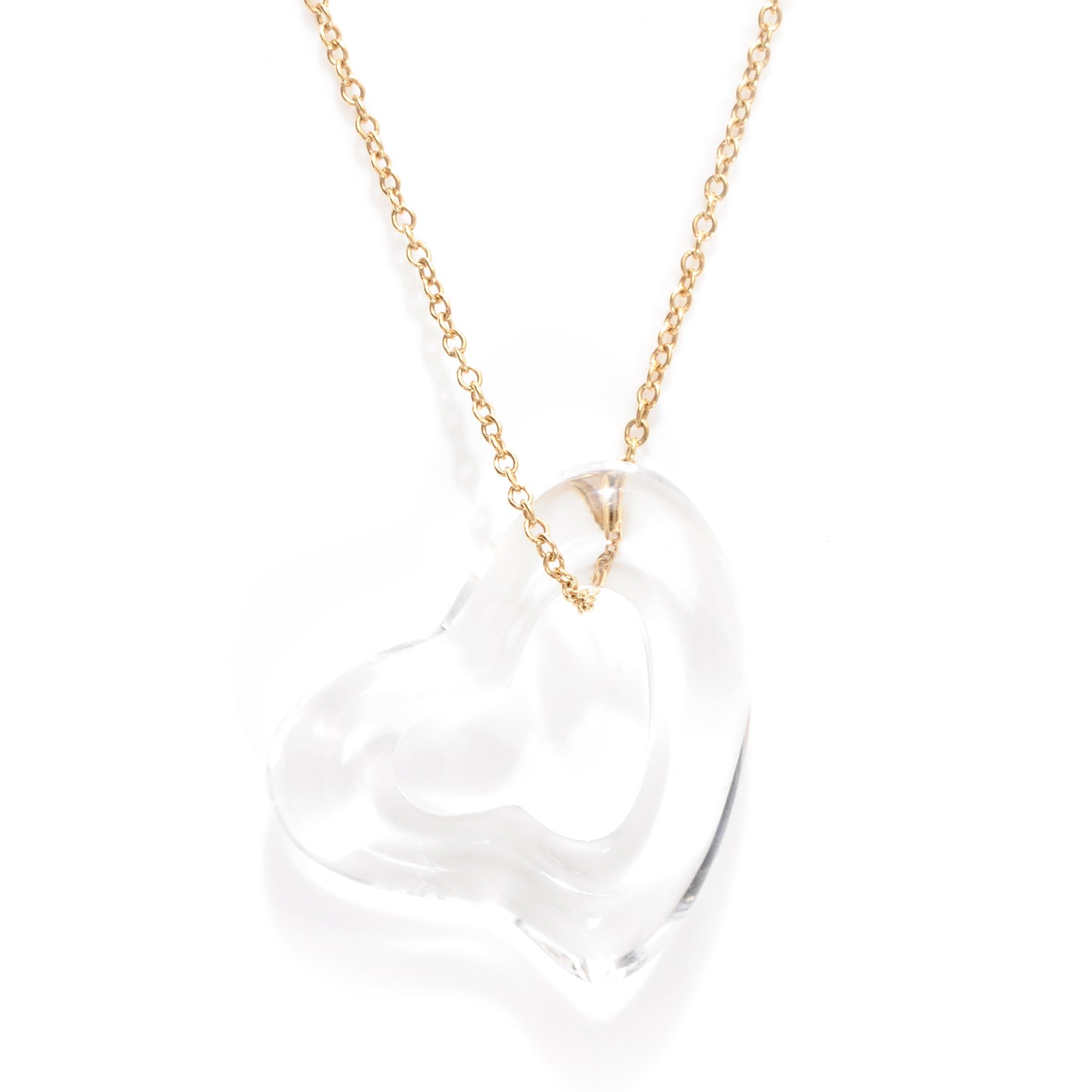 18K Yellow Gold Rock Crystal Quartz Elsa Peretti Open Heart Necklace