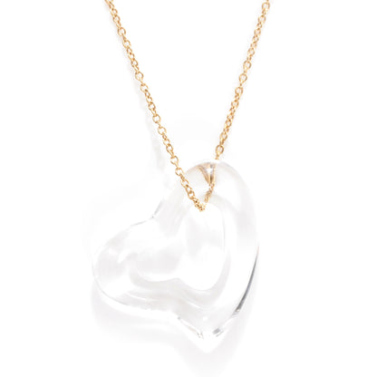 Tiffany 18K Yellow Gold Rock Crystal Quartz Elsa Peretti Open Heart Necklace 1 of 5