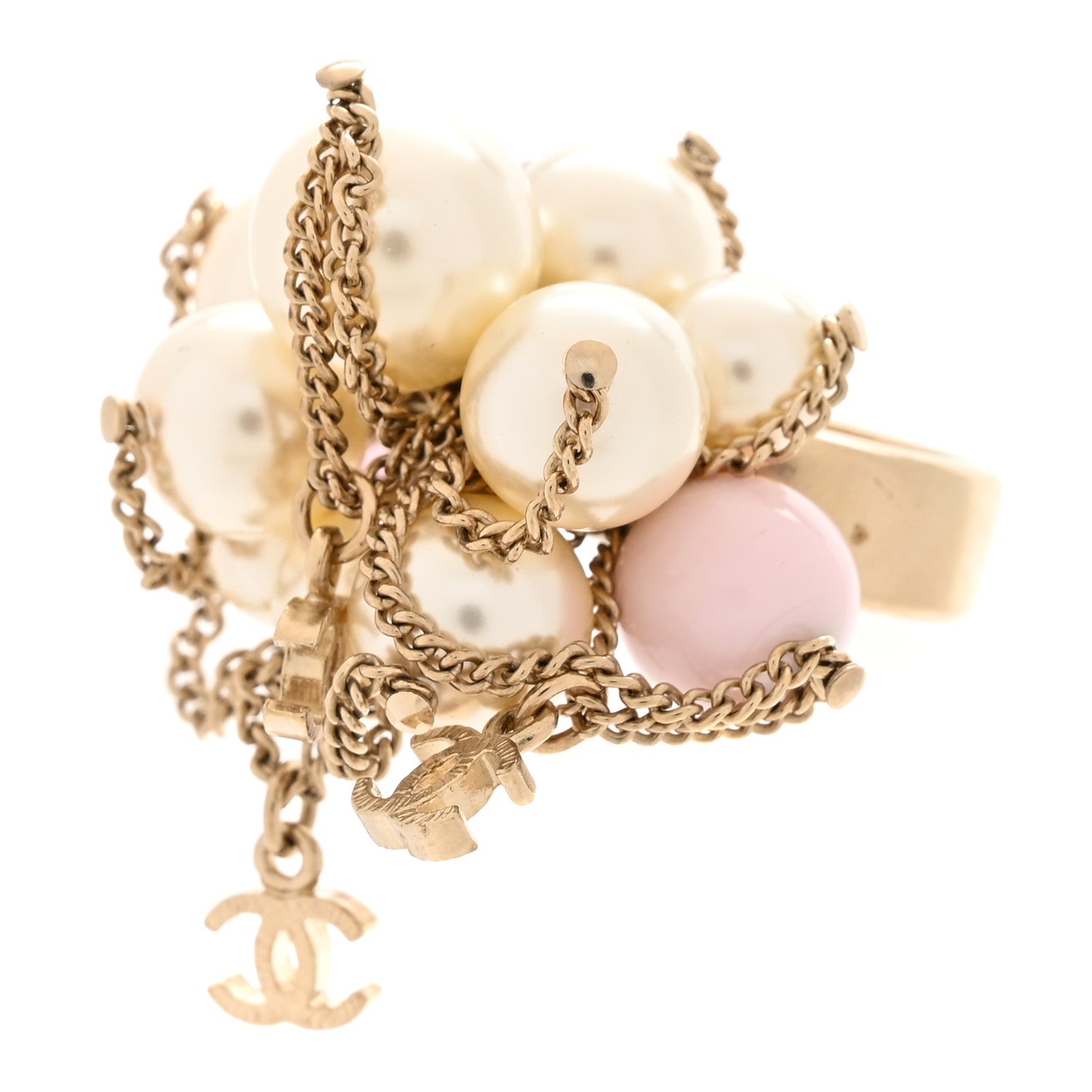 Chanel Pearl Chain CC Cluster Ring 53/6.25 Gold 3 of 6