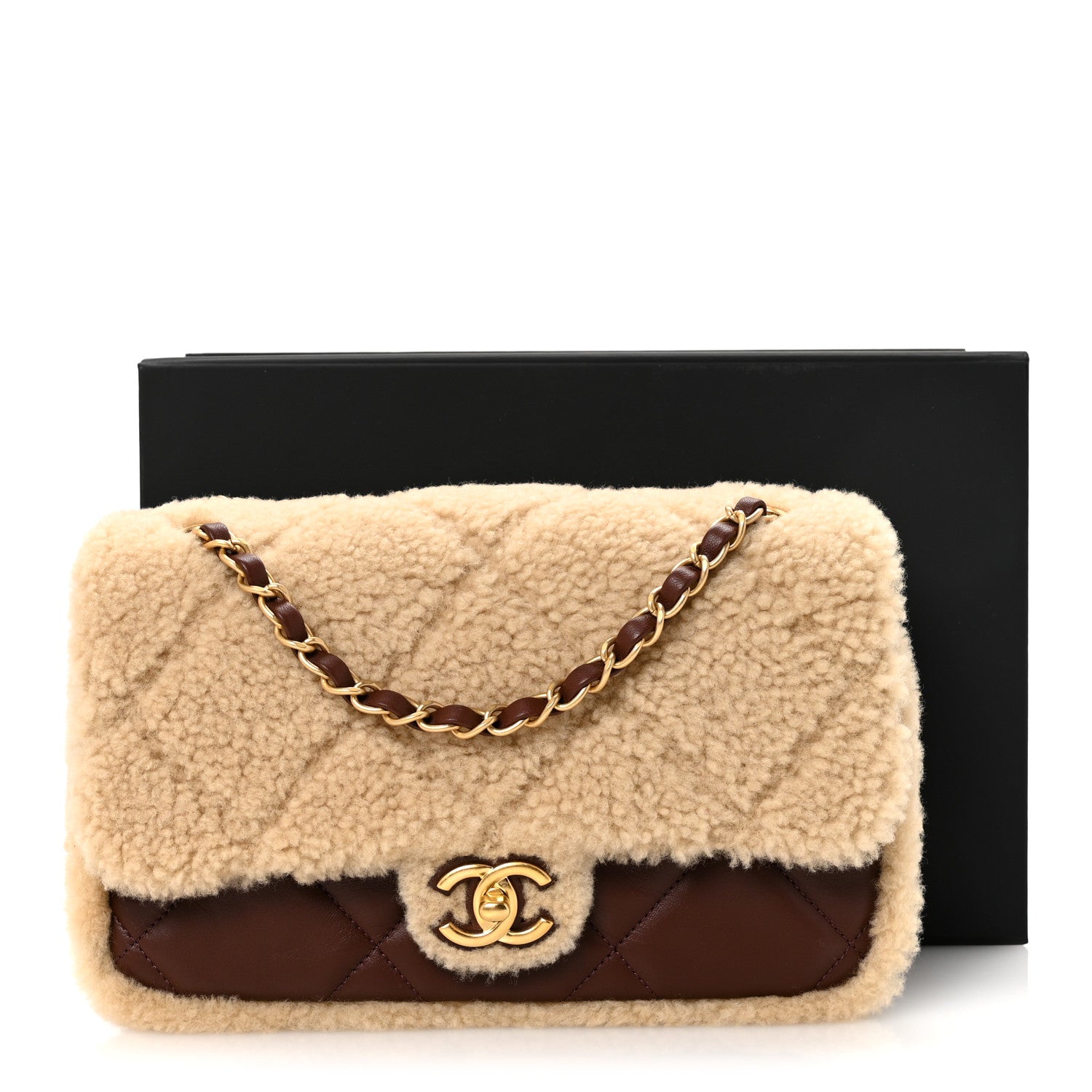 Chanel Shearling Lambskin Quilted Furry Coco Flap Dark Brown Beige 20 of 21