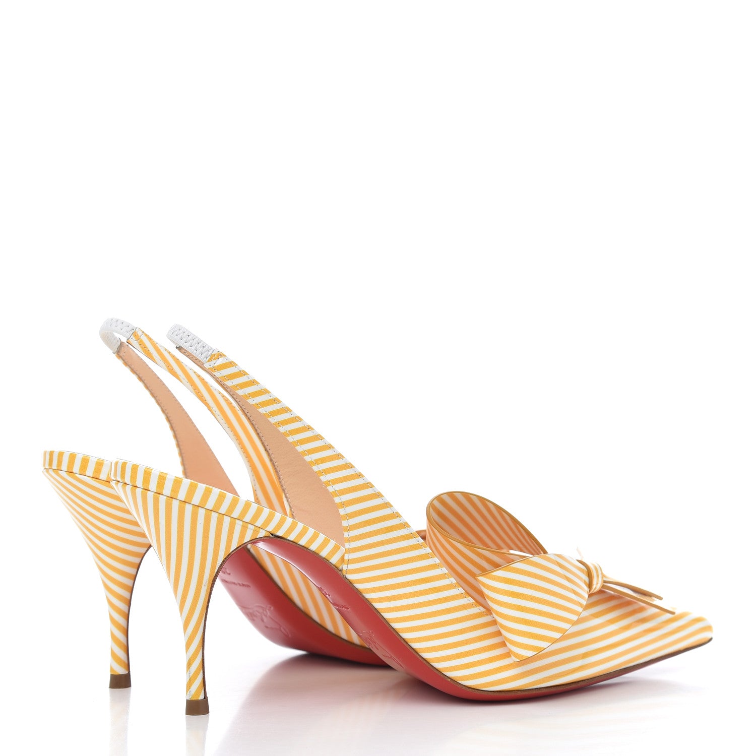 Christian Louboutin Patent Stripes Clare Nodo 80 Pumps 36 Banana White 4 of 8