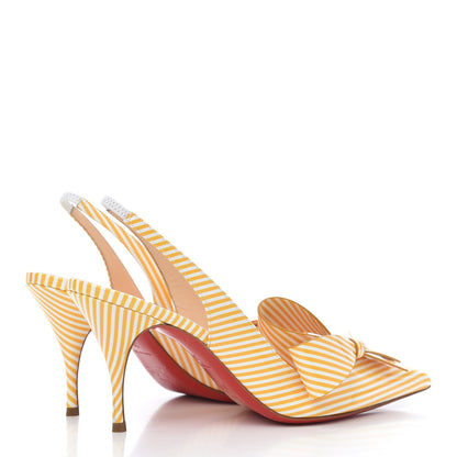 Christian Louboutin Patent Stripes Clare Nodo 80 Pumps 36 Banana White 4 of 8