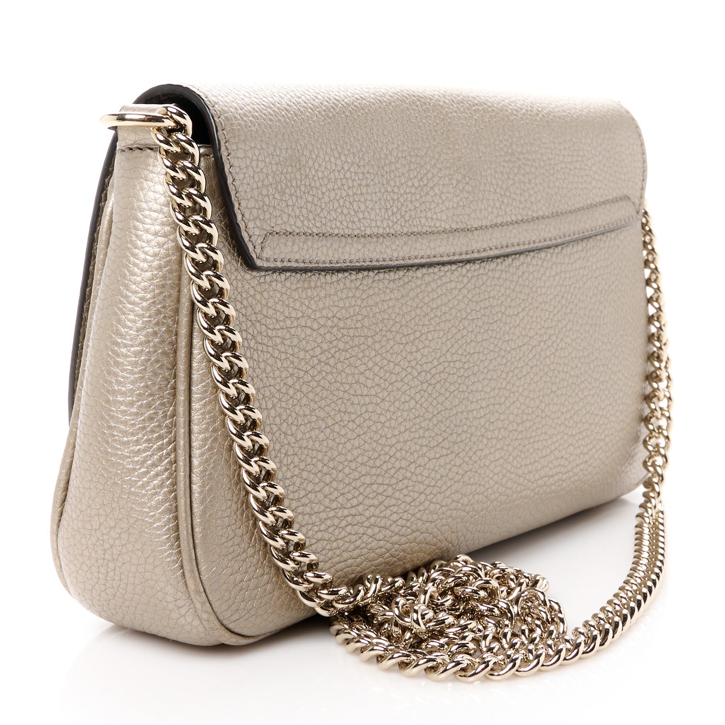 Metallic Pebbled Calfskin Medium Soho Flap Crossbody Golden Beige
