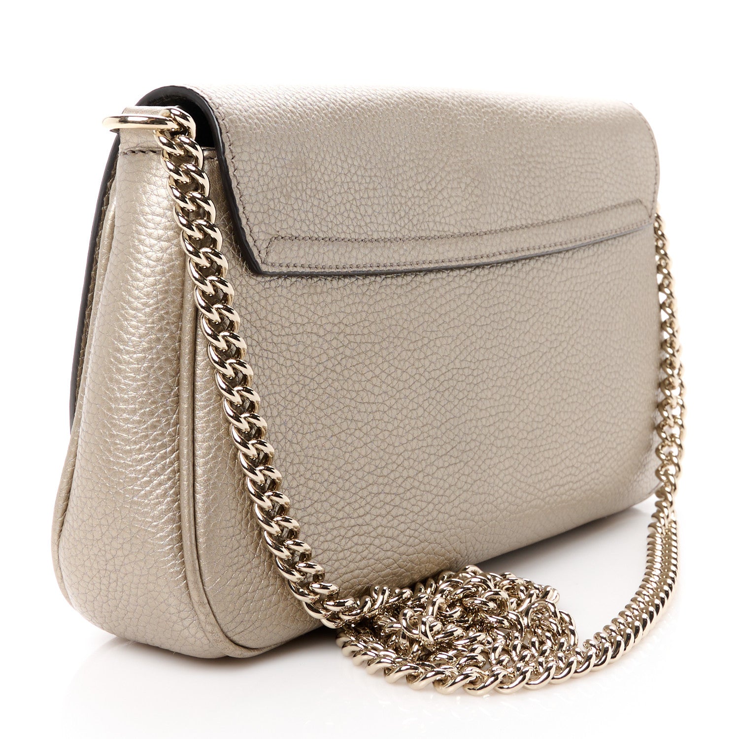 Gucci Metallic Pebbled Calfskin Medium Soho Flap Crossbody Golden Beige 3 of 11
