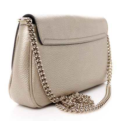 Gucci Metallic Pebbled Calfskin Medium Soho Flap Crossbody Golden Beige 3 of 11