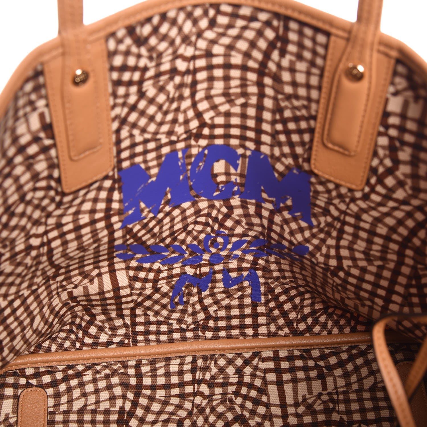 MCM Visetos Medium Liz Reversible Shopper Tote Cognac 9 of 10