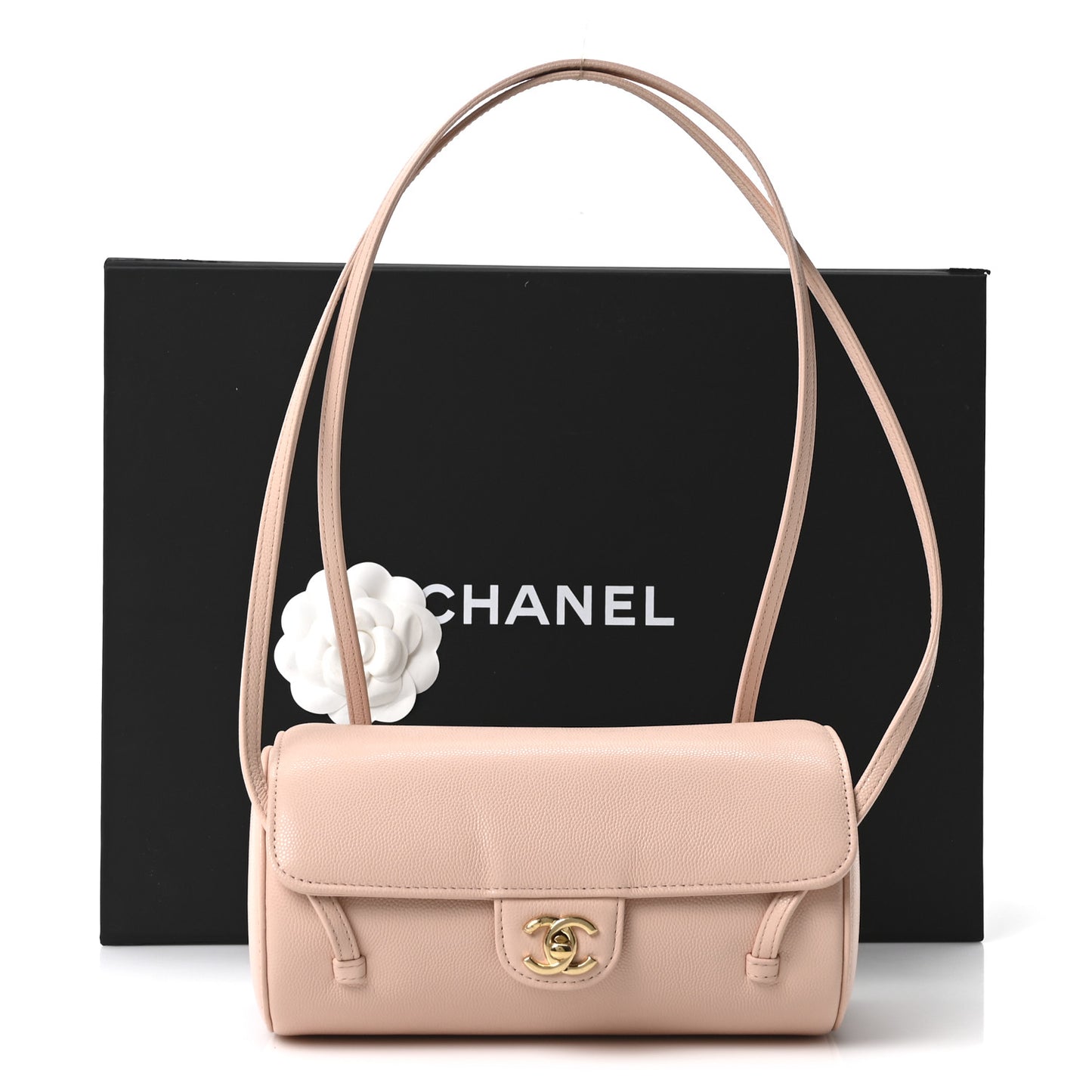 Shiny Caviar Preppy Coco Small Bowling Bag Rose Light Pink