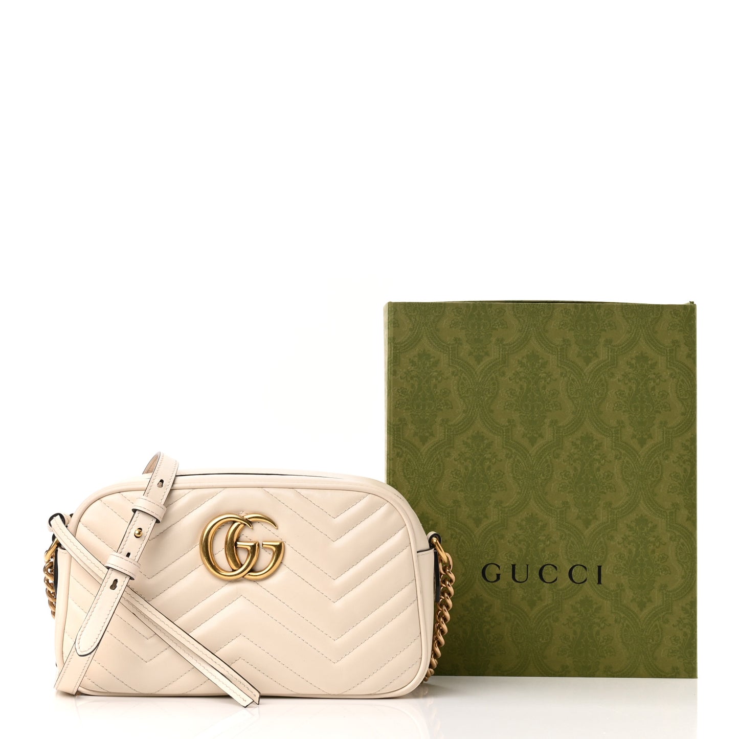 Calfskin Matelasse Small GG Marmont Chain Shoulder Bag White