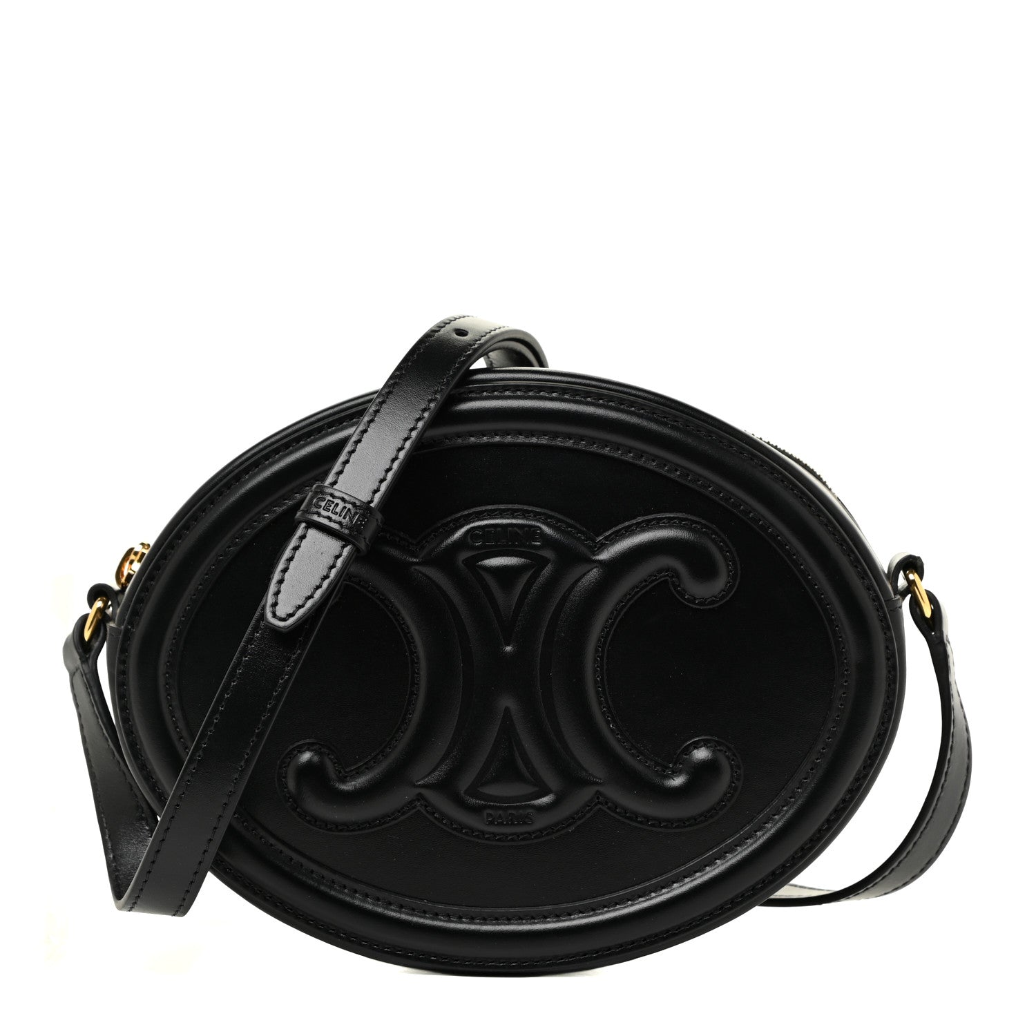 Celine Smooth Calfskin Cuir Triomphe Oval Bag Black 1 of 11