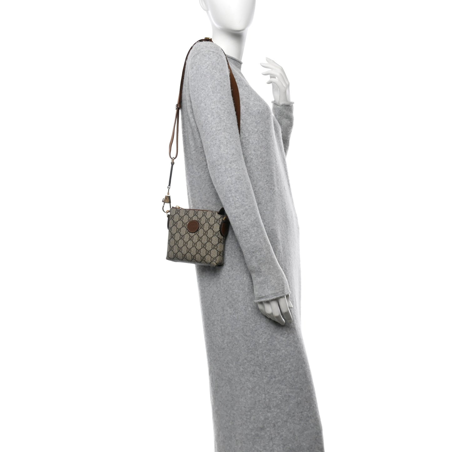 GG Supreme Monogram Azalea Calfskin Small Retro Interlocking G Wristlet Messenger Bag Beige Ebony Brown Sugar