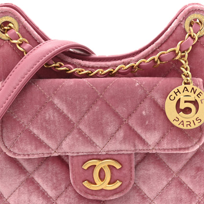 Chanel Velvet Quilted Small Wavy CC Hobo Pink 8 of 12