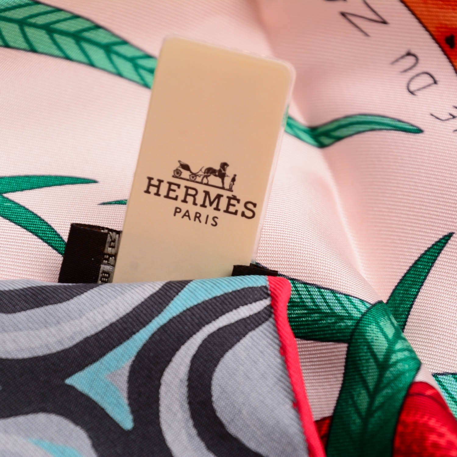 Hermes Silk La Marche Du Zambeze Scarf 90 Rose Pale Rouge Vert 7 of 8