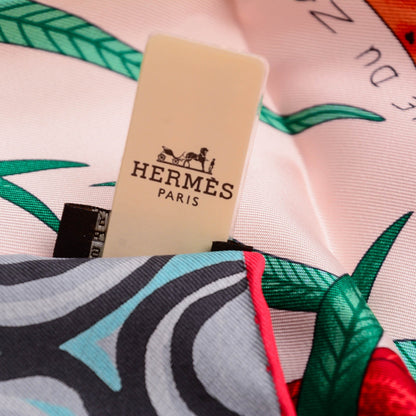Hermes Silk La Marche Du Zambeze Scarf 90 Rose Pale Rouge Vert 7 of 8