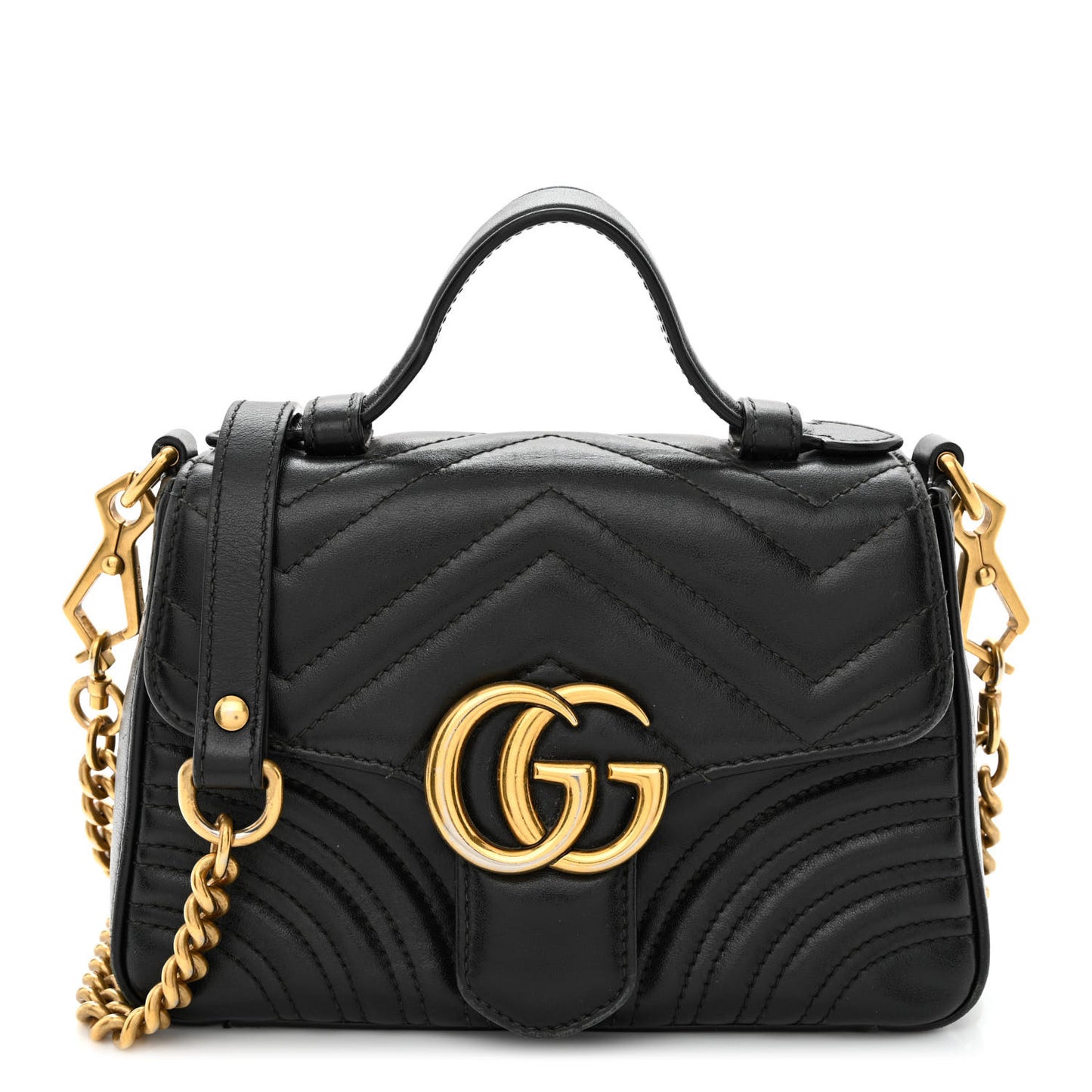 Calfskin Matelasse Mini GG Marmont Top Handle Shoulder Bag Black