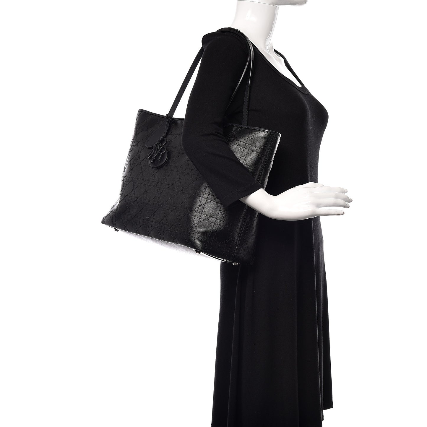 Coated Canvas Cannage Panarea Shopping Tote Black