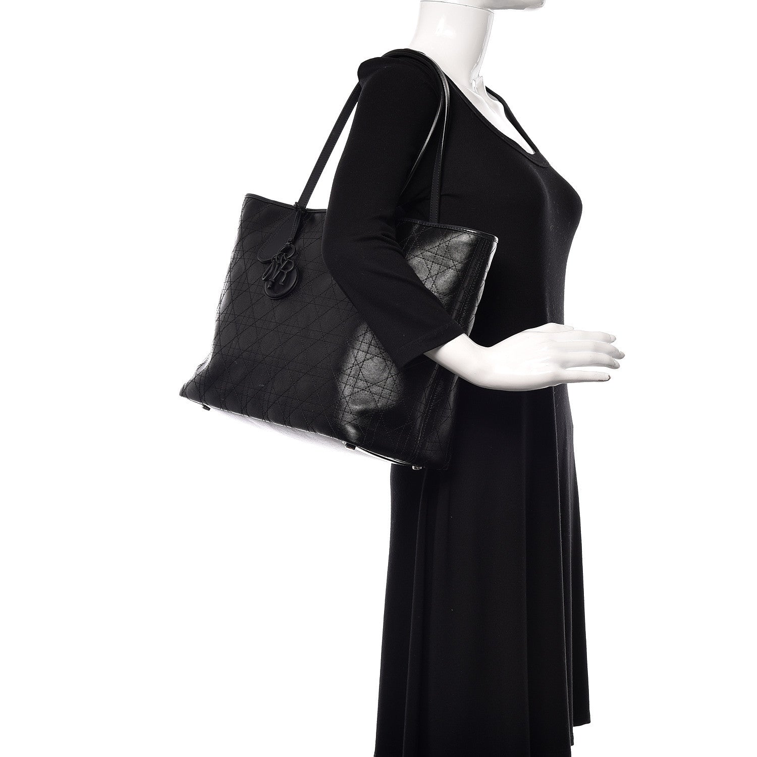 Christian Dior Coated Canvas Cannage Panarea Shopping Tote Black 2 of 13