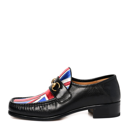 Gucci Lambskin Mens Union Jack Horsebit Loafer 9 Black 1 of 9