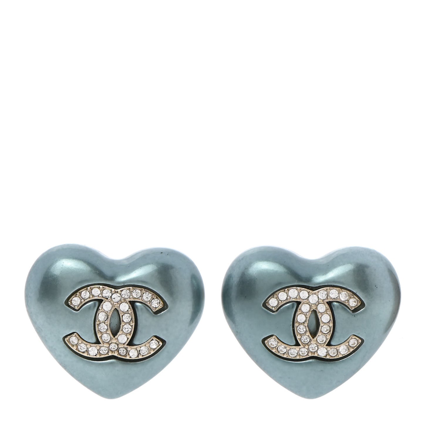 Pearl Crystal CC Heart Earrings Blue Gold