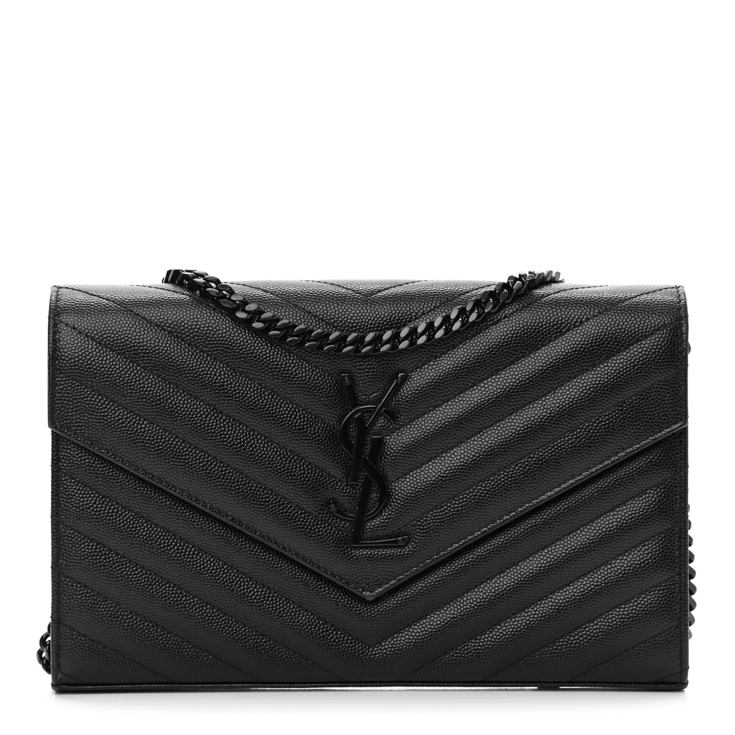 Grain De Poudre Matelasse Chevron Monogram Chain Wallet Black