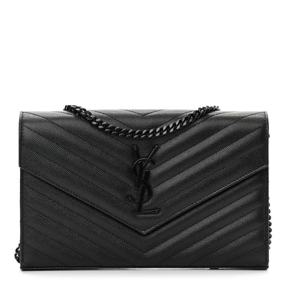 Saint Laurent Grain De Poudre Matelasse Chevron Monogram Chain Wallet Black 1 of 11