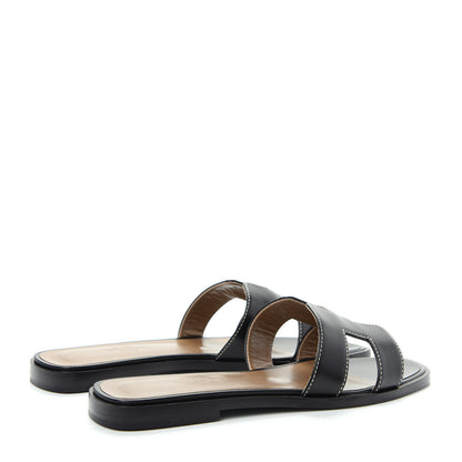 Hermes Box Calfskin Oran Sandals 37 Black 4 of 11