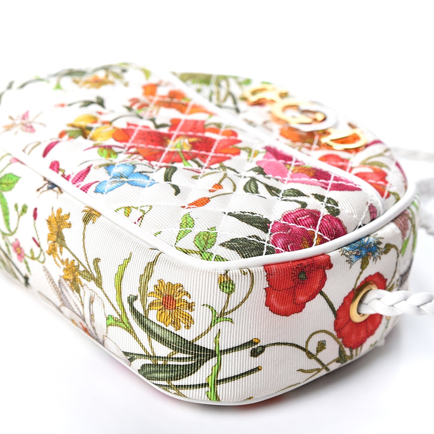 Canvas Flora Floral Trapuntata Mini Zumi Dome Shoulder Bag White