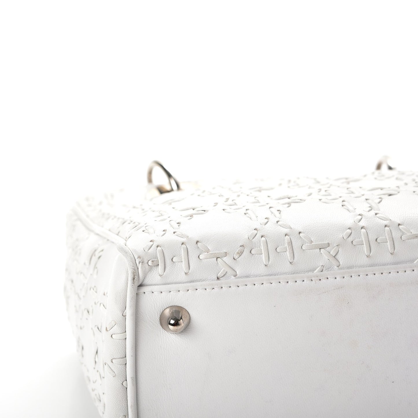 Lambskin Stitched Woven Medium Lady Dior White