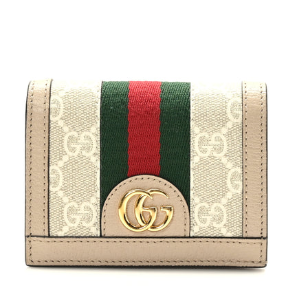 Gucci GG Supreme Monogram Textured Dollar Calfskin Web Ophidia Card Case Beige Mystic White Oatmeal 1 of 9