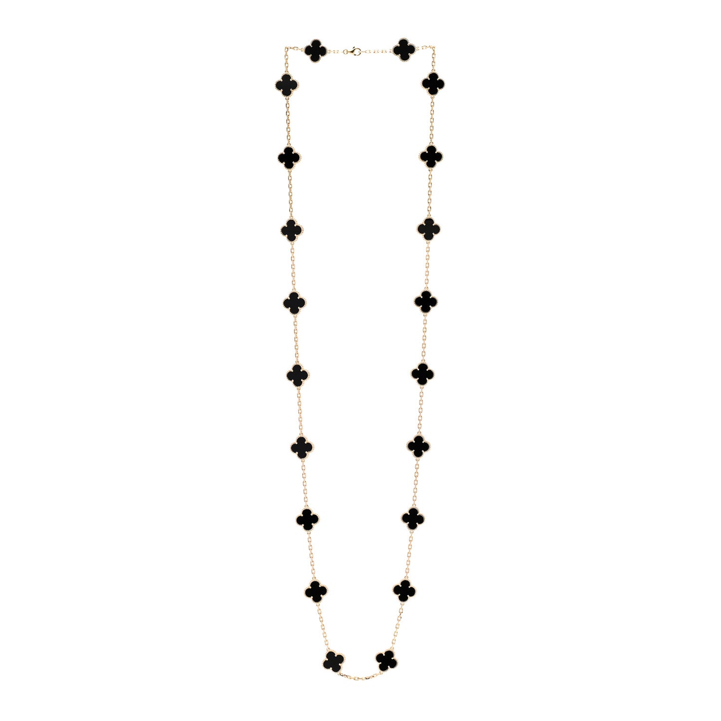 18K Yellow Gold Black Onyx 20 Motifs Vintage Alhambra Necklace