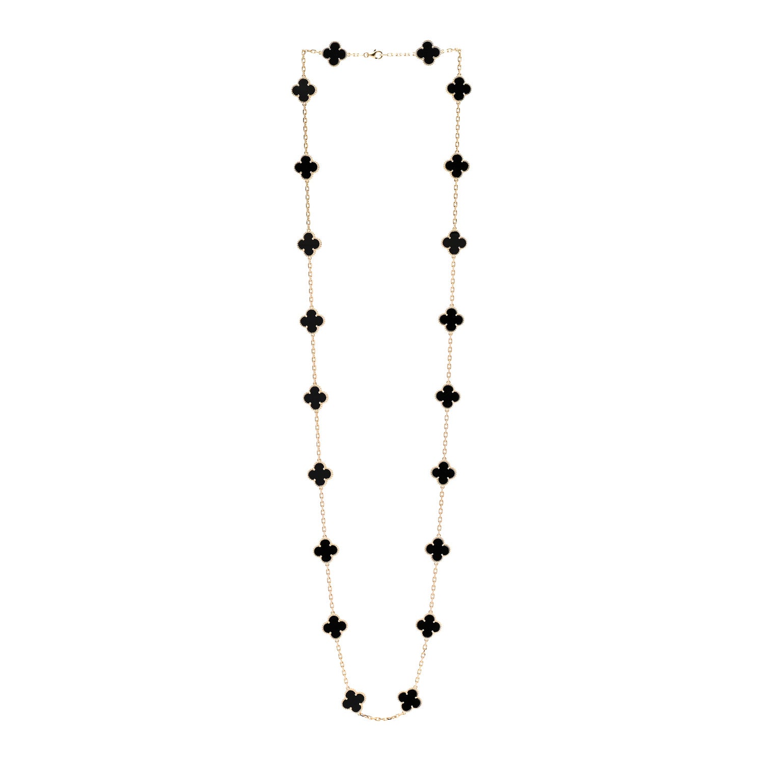 Van Cleef & Arpels 18K Yellow Gold Black Onyx 20 Motifs Vintage Alhambra Necklace 3 of 7
