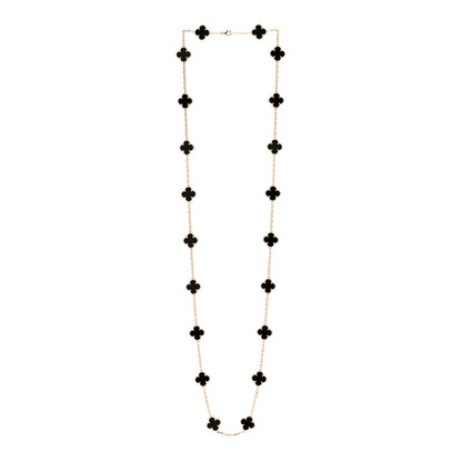 Van Cleef & Arpels 18K Yellow Gold Black Onyx 20 Motifs Vintage Alhambra Necklace 3 of 7