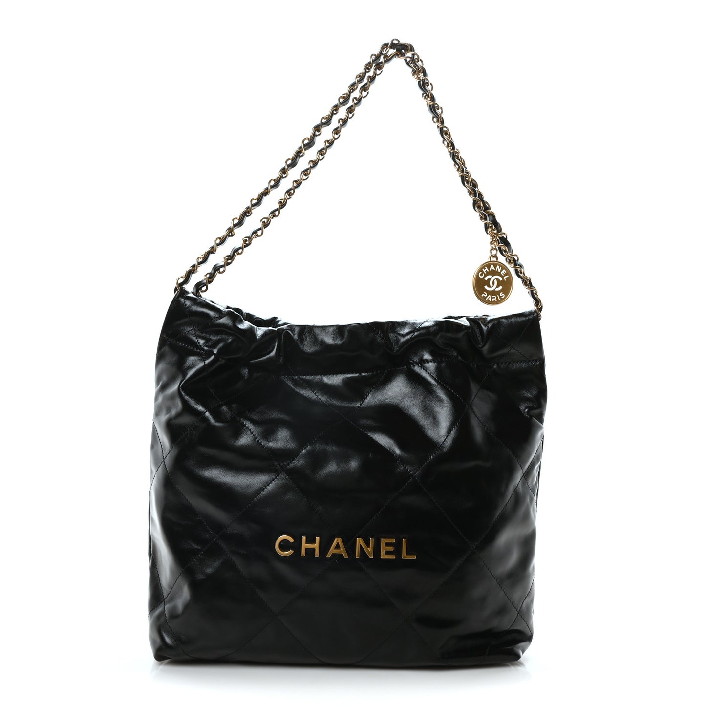 Shiny Calfskin Quilted Small Chanel 22 Black
