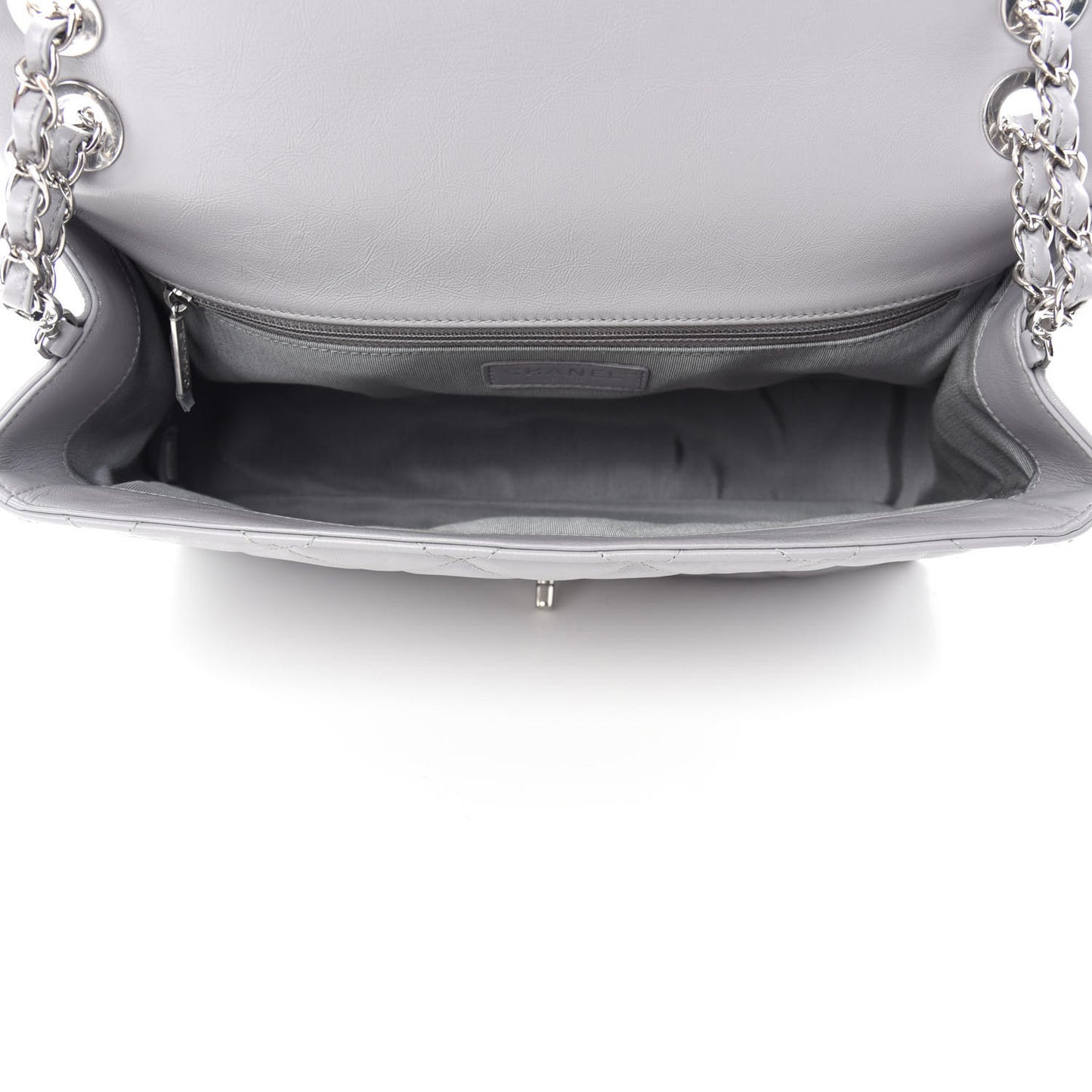 Crumpled Calfskin Large Chain All Over Flap Grey