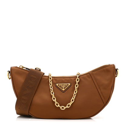 Prada Re-Nylon Saffiano Demi-lune Shoulder Bag Brandy 1 of 10