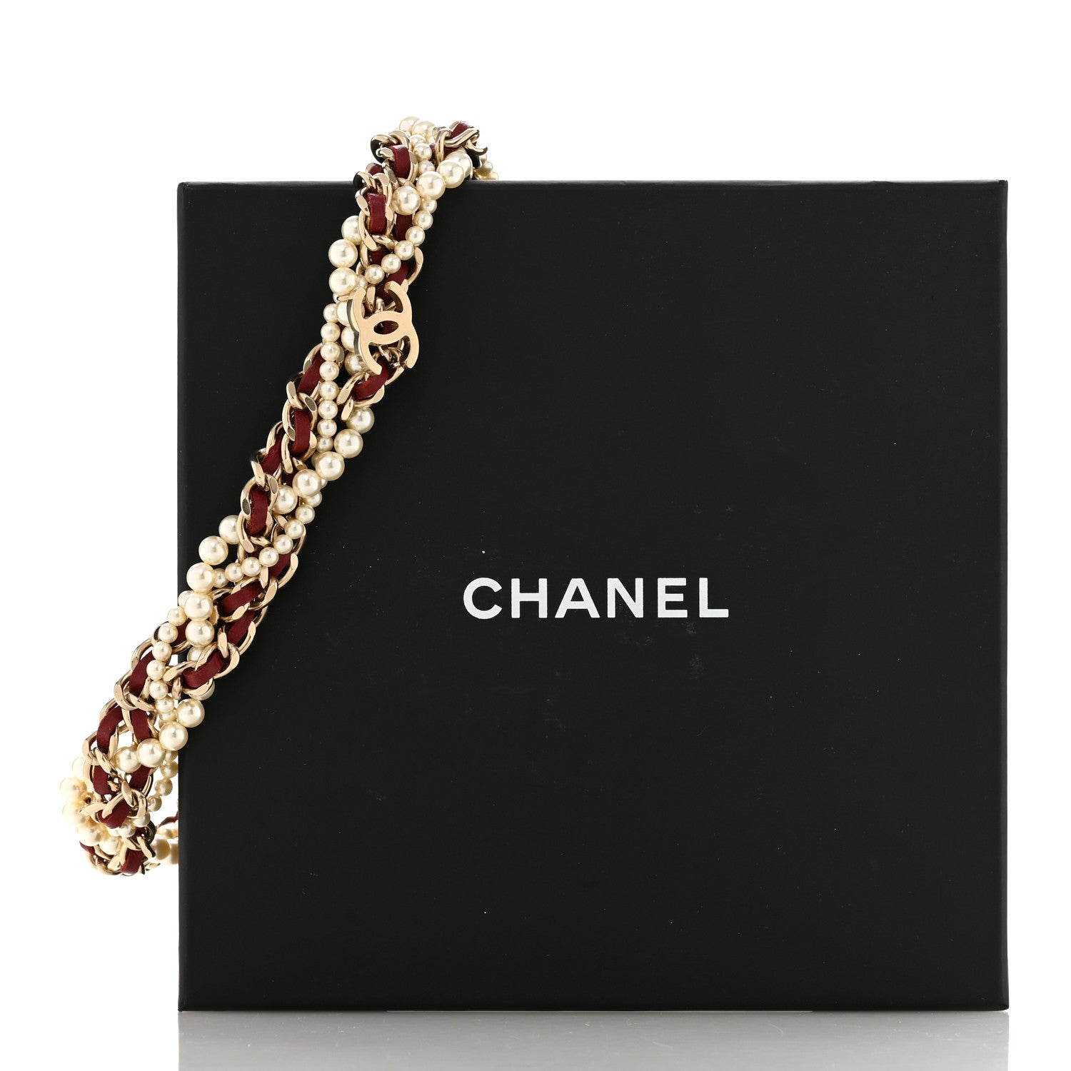 Chanel Pearl Lambskin CC Multi Strand Chain Choker Necklace Red 6 of 6