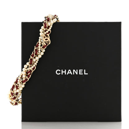 Chanel Pearl Lambskin CC Multi Strand Chain Choker Necklace Red 6 of 6