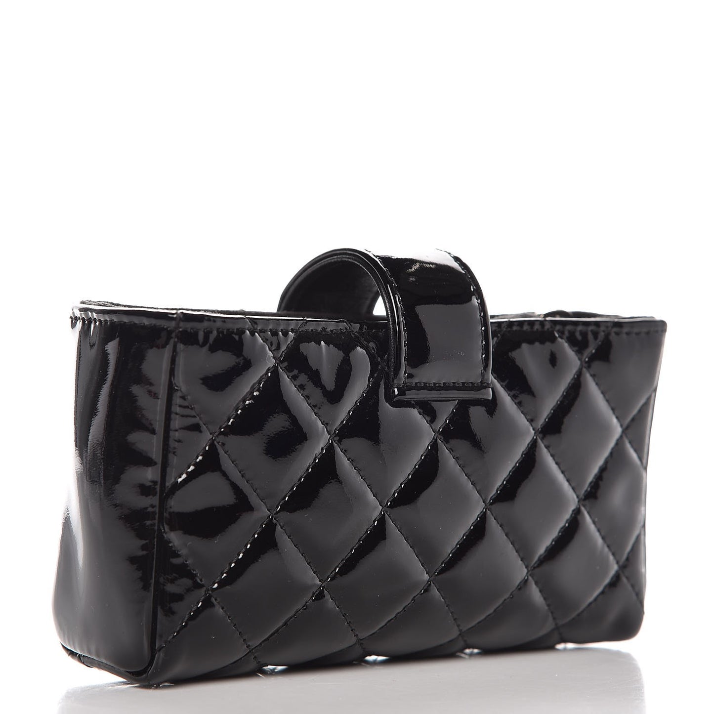 Patent Quilted Mini Phone Holder Clutch Black