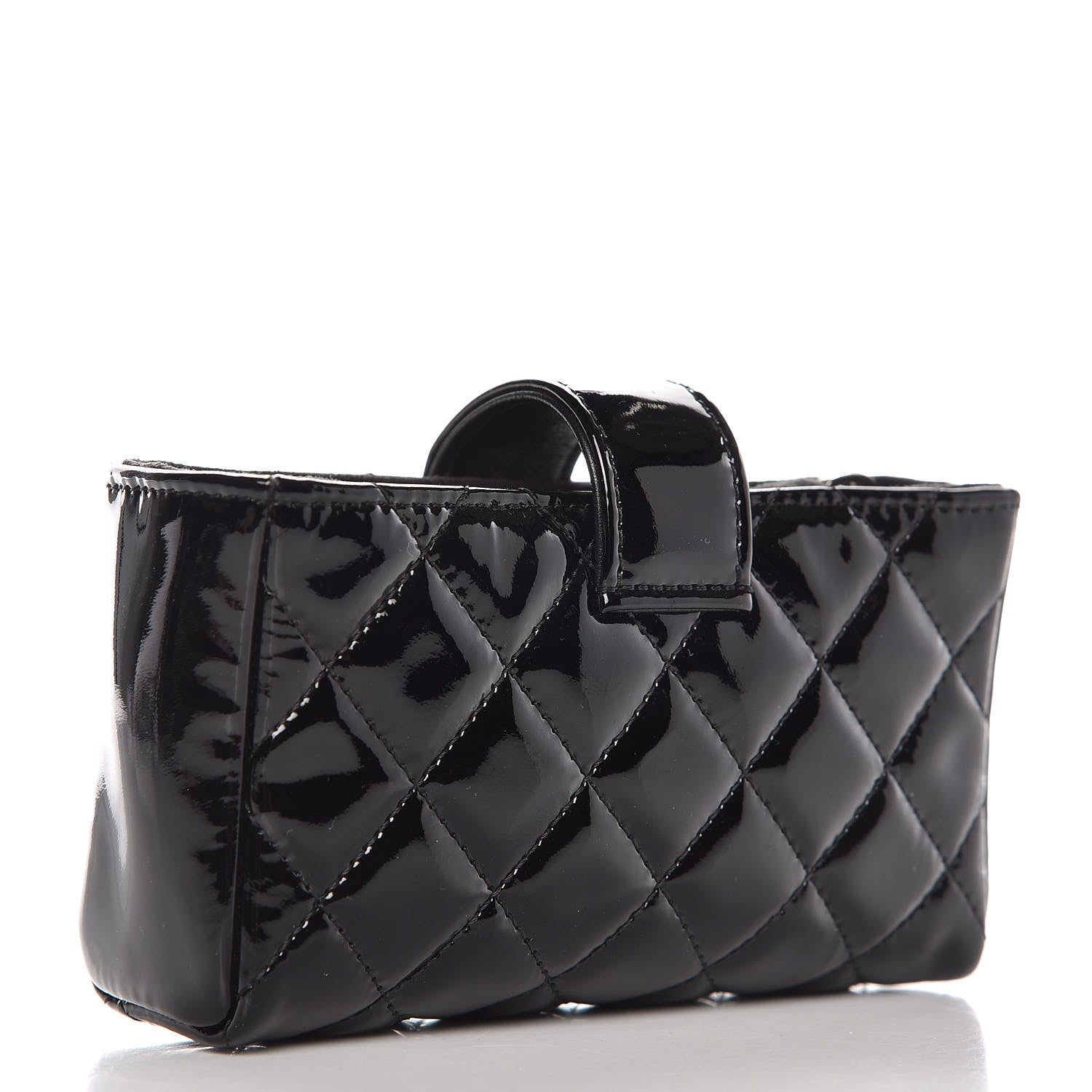 Chanel Patent Quilted Mini Phone Holder Clutch Black 3 of 7