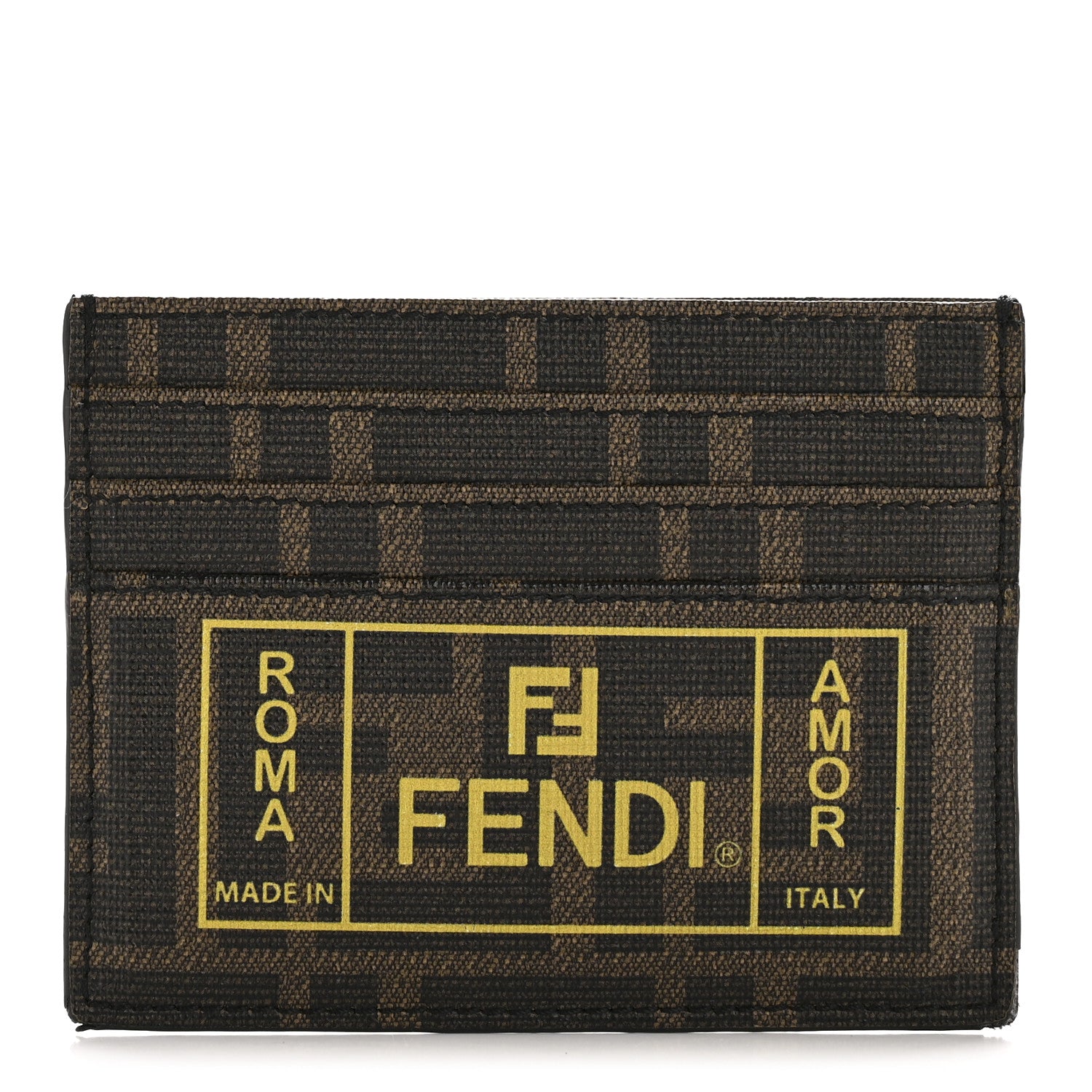 Fendi Glazed Fabric FF 1974 Roma Amor Card Holder Tobacco Limone 1 of 9
