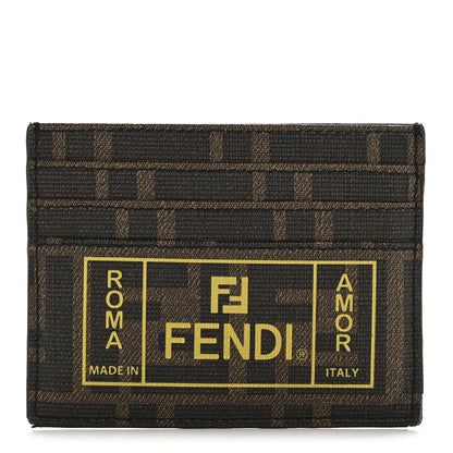 Fendi Glazed Fabric FF 1974 Roma Amor Card Holder Tobacco Limone 1 of 9