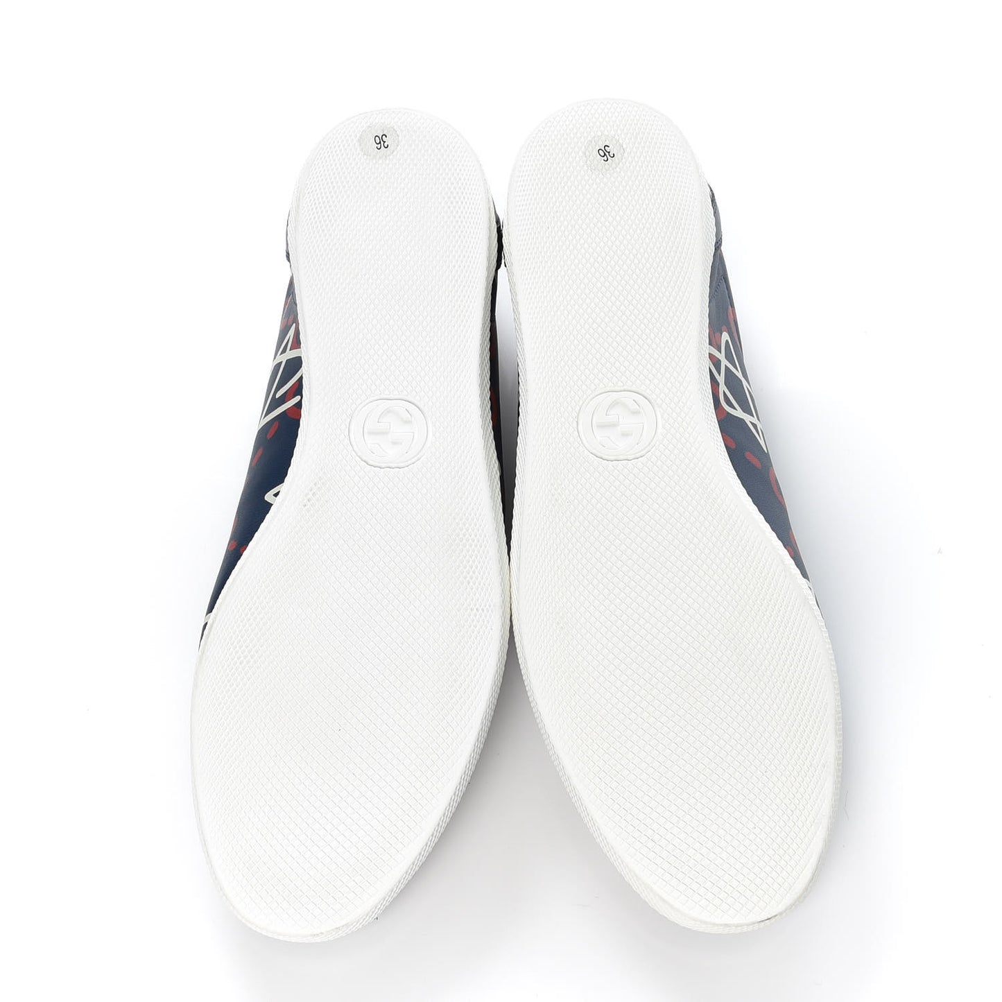 Calfskin GucciGhost Print Womens Low Top Sneakers 36 Blue Agata Hibiscus Red