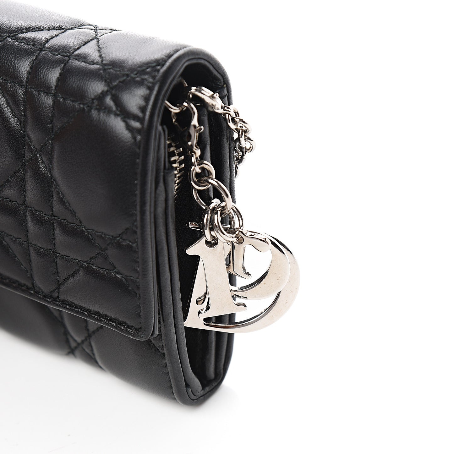 Lambskin Cannage Lady Dior Rendezvous Wallet On Chain Black