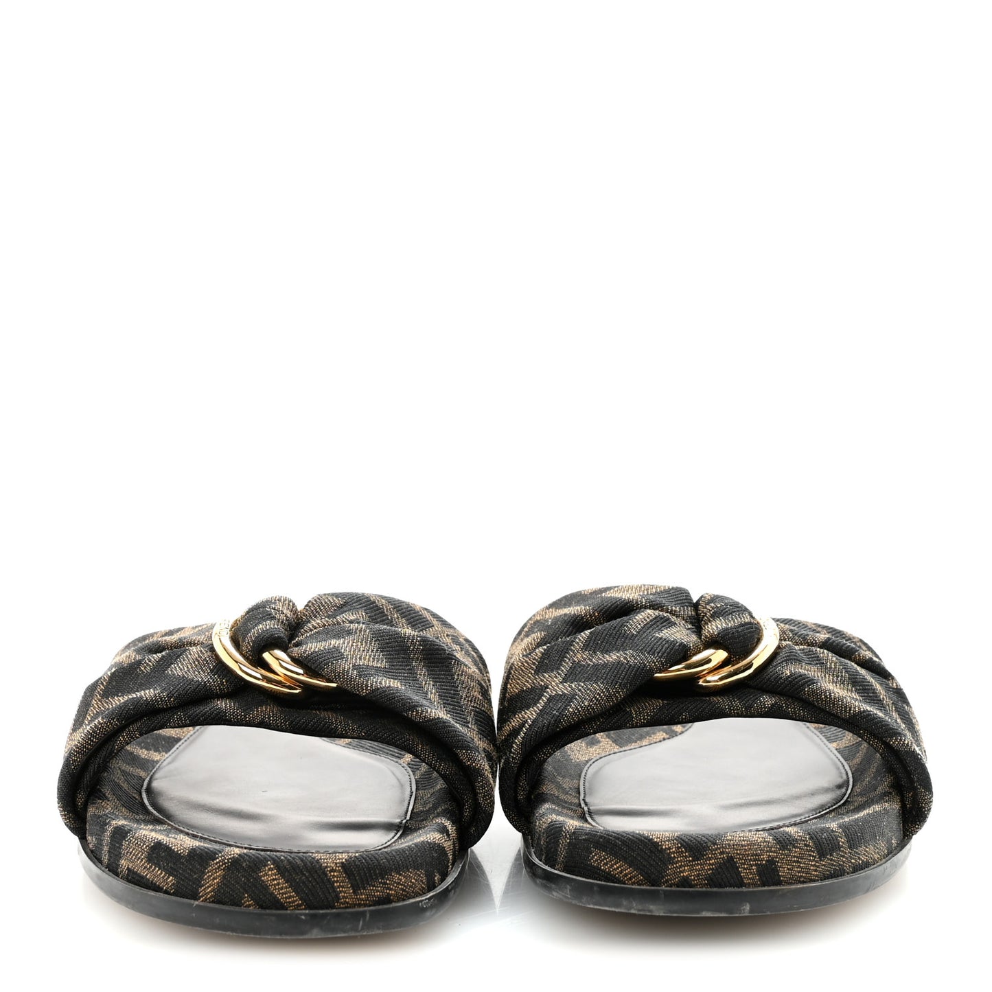 Fabric Jacquard FF 1974 Fendi Feel Slide Sandals 37.5 Tobacco Black