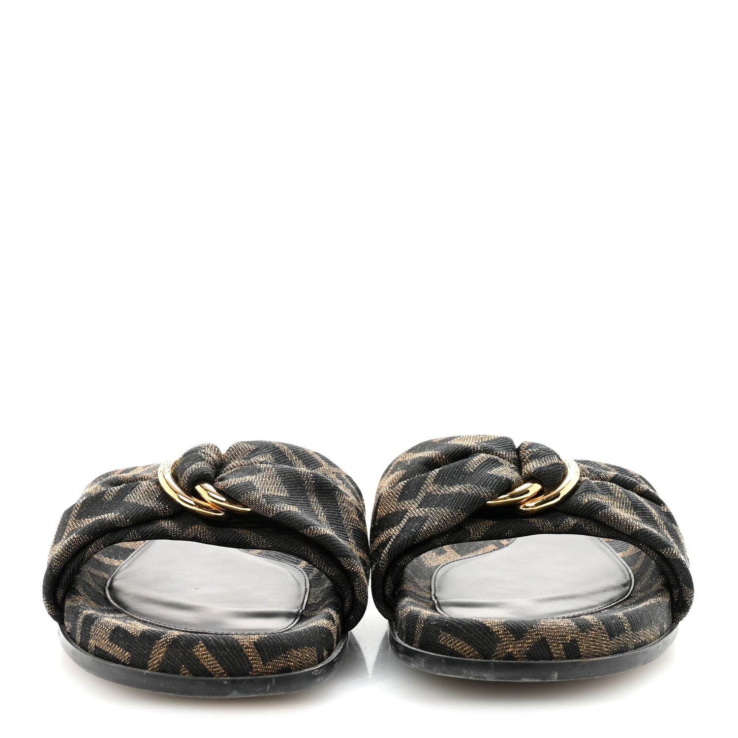 Fendi Fabric Jacquard FF 1974 Fendi Feel Slide Sandals 37.5 Tobacco Black 3 of 10