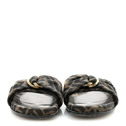 Fendi Fabric Jacquard FF 1974 Fendi Feel Slide Sandals 37.5 Tobacco Black 3 of 10